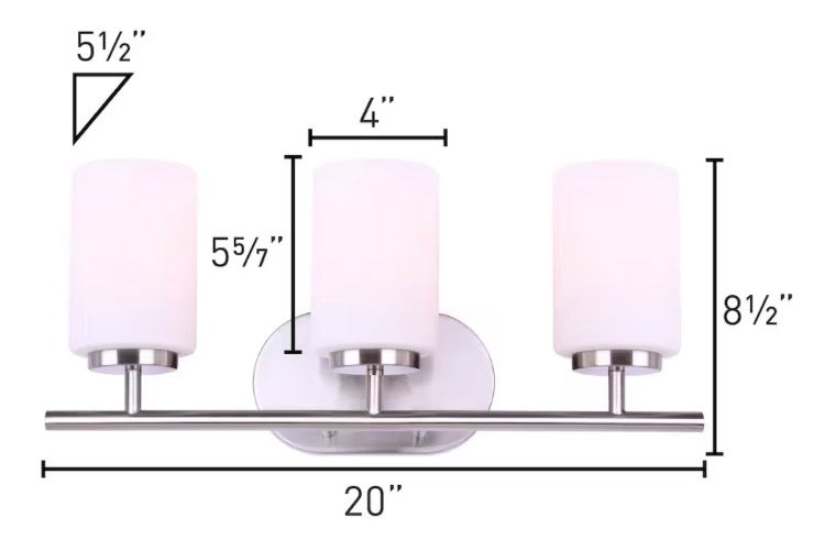 Tatum 3-Light Bathroom Brushed Nickel Vanity Light Transitional Linear & Bar Opal Glass