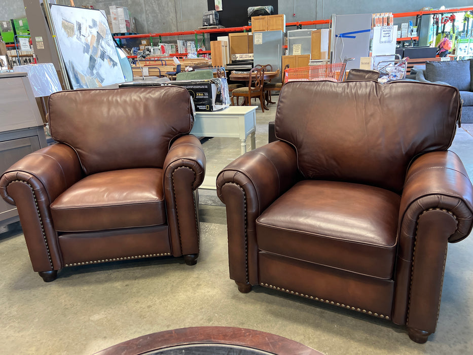 Leather Rolled Arm Studded Club Chairs (new)