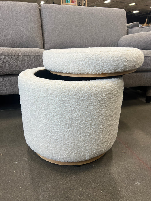 Riverbay Furniture Wood Upholstered Storage Ottoman in Natural