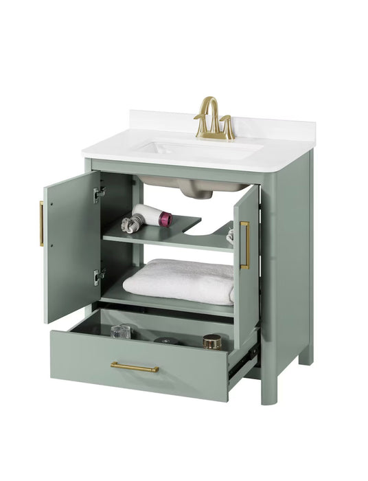 Ove Decors REN Selections Dario 30 in. Sage Green Freestanding Bathroom Vanity with Single Sink, Engineered Marble (new)