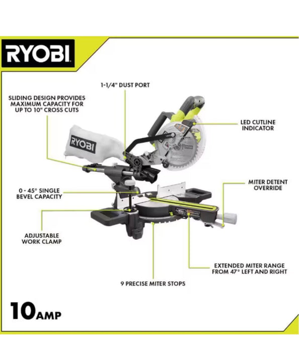 RYOBI 10 Amp Corded 7-1/4 in. Compound Sliding Miter Saw