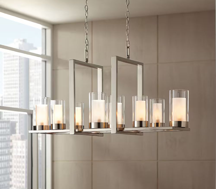 Home Decorators8-Light Satin Nickel Linear Double Glass Adjustable Length Chandelier (New)