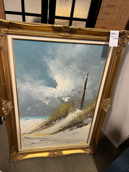 Vintage Original Oil Painting Beach Scene (signed)