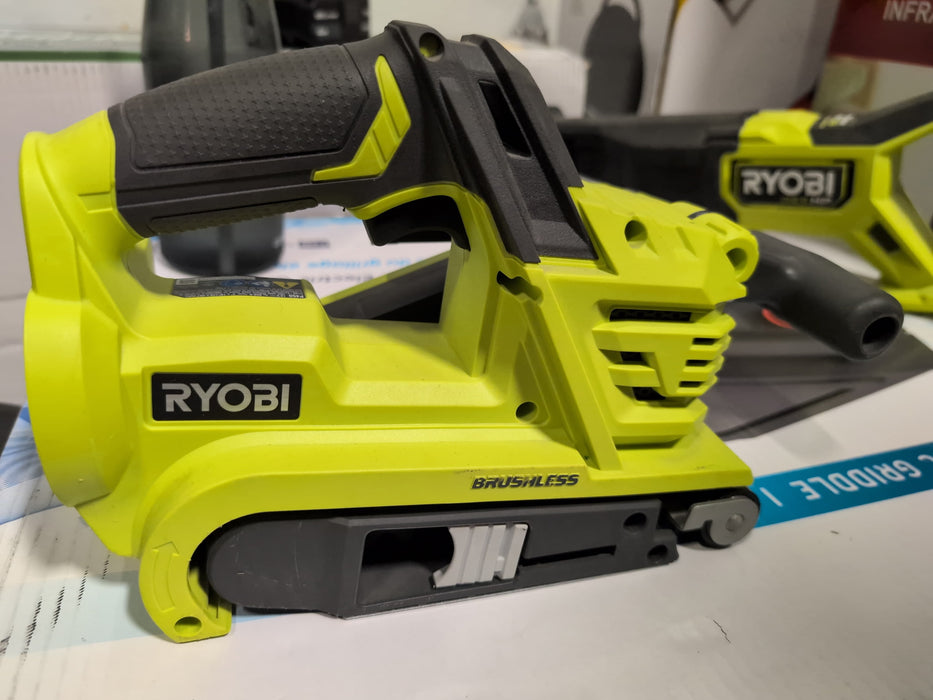 RYOBI 18V ONE+ Cordless Brushless Belt Sander with Dust Bag and (1) 80 Grit Sanding Belt (Tool Only) (no dust bag)