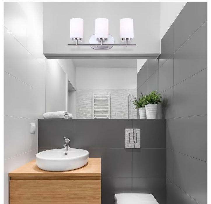 Tatum 3-Light Bathroom Brushed Nickel Vanity Light Transitional Linear & Bar Opal Glass
