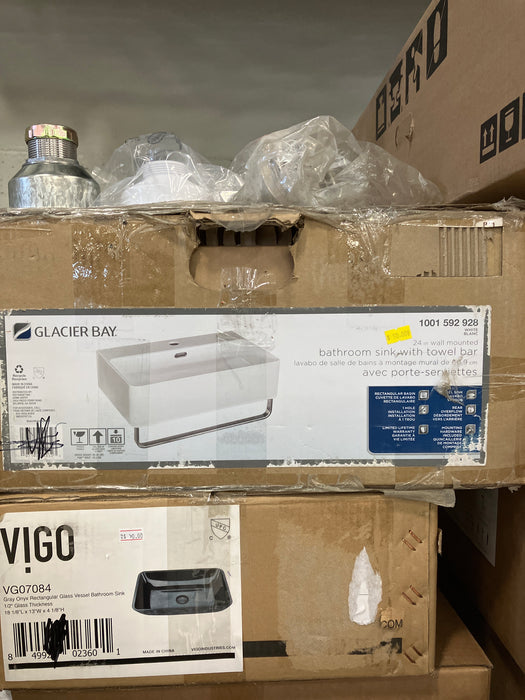 Glacier Bay Wall Mounted Bathroom Sink in White with Single Faucet Hole