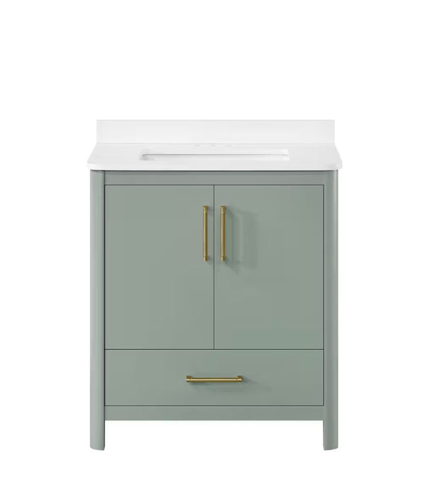 Ove Decors REN Selections Dario 30 in. Sage Green Freestanding Bathroom Vanity with Single Sink, Engineered Marble (new)