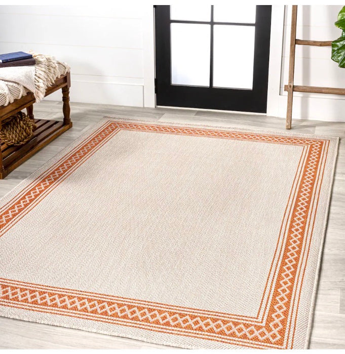 JONATHAN Y Lucia Classic Diamond Border Cream/Orange 4 ft. x 6 ft. Indoor/Outdoor Area Rug