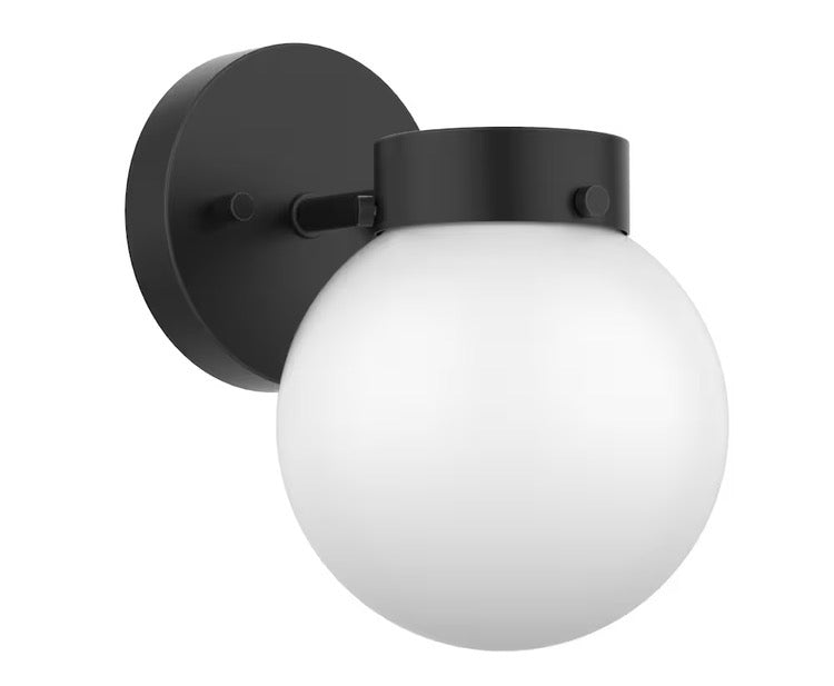 LED 3CCT Outdoor Black Global Wall Light with Opal Glass Shade (new)