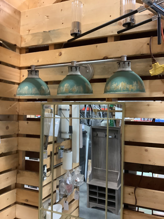Golden Lighting Kinsley Farmhouse Vanity Light - 3-Light - Aged Galvanized Steel/Teal (New)