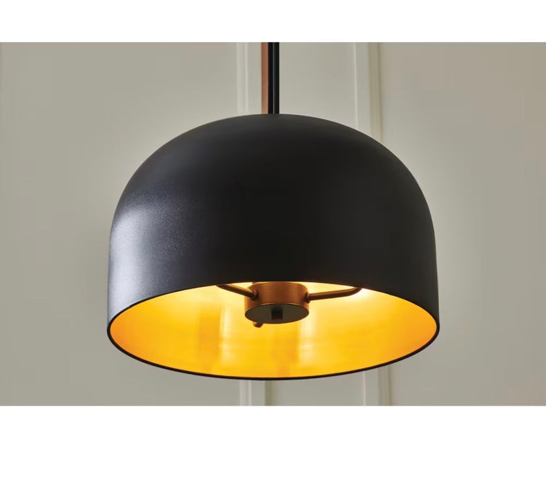 GlucksteinElements Ashcroft 3-Light Matte Black Finish with Leather Accent Industrial Style Hanging Dome Pendant (new)