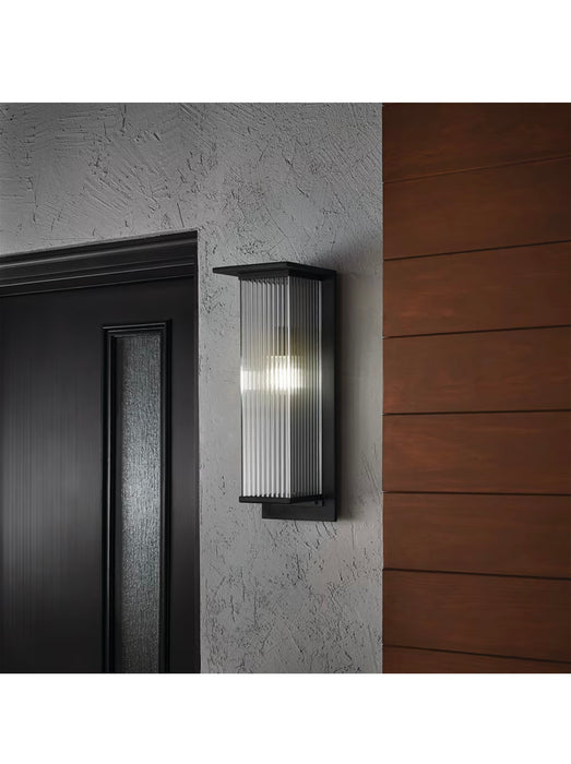 Home Decorators Collection Jardine 20 in. 1-Light Black Modern Outdoor Wall Light Fixture with Clear Ribbed Glass (new)