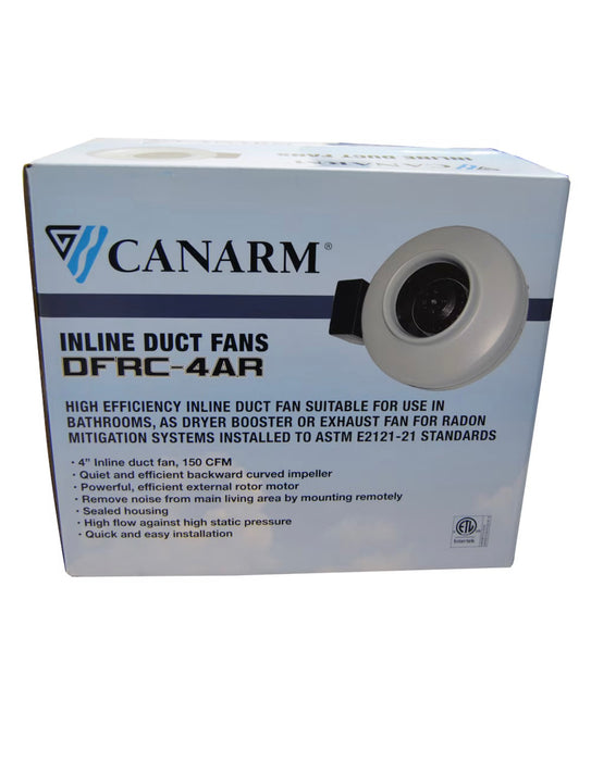 Canarm 4" Grey Round Inline Duct Fan for Radon Removal 150CFM (new)