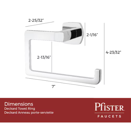 Pfister Deckard Polished Chrome Towel Ring, Modern Bathroom Hardware/Bathroom Accessory (New)