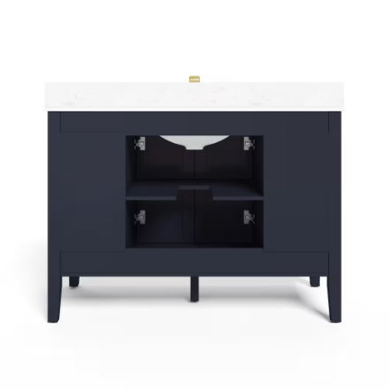 Ellia 48-inch W x 20-inch D 2-Door & 6-Drawer Navy Wood Bathroom Vanity Single Undermount Sink with White Engineered Carrera Stone Top (New)