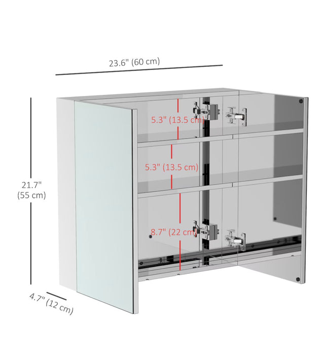 HOMCOM 23.6-inch Mirror Cabinet with Double Doors in Silver (new)