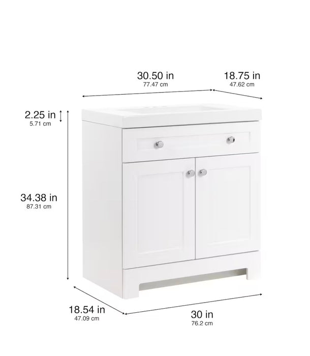 Everdean 30-inch W Bathroom Vanity in White with Cultured Marble Sink Top  (new)