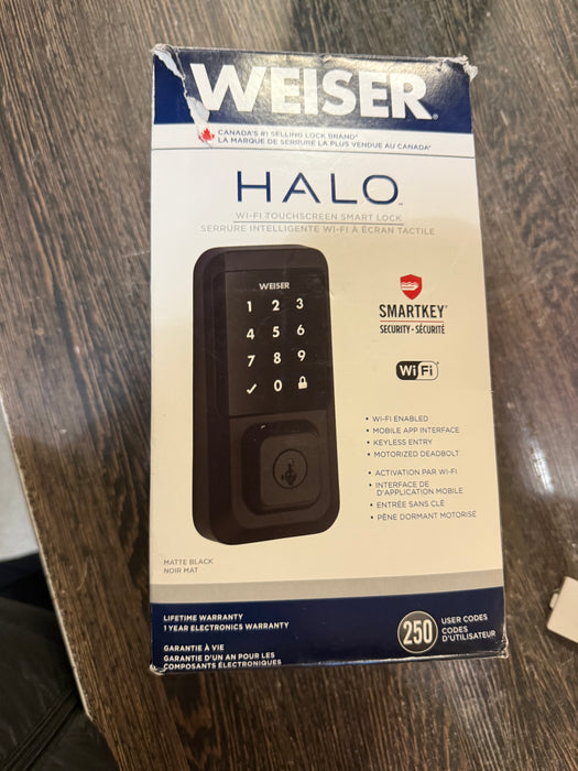 Weiser Halo Touchscreen Wi-Fi Smart Lock Keyless Entry Deadbolt, Alexa and Google Compatible, Matte Black (New)