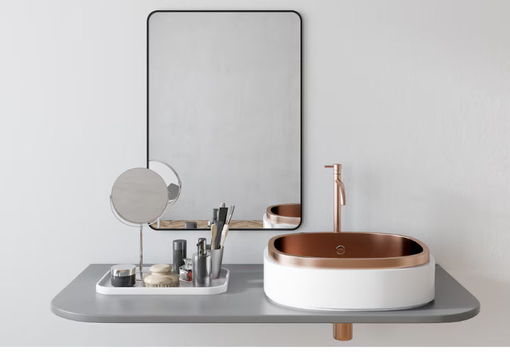 The Tangerine Mirror Company Juliet ,Satin Black Iron Mirror, with Curved Corners -20" x 30"