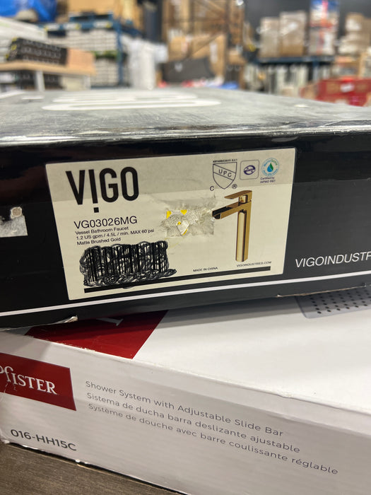 VIGO Amada 10-in H Single Handle One-Hole Bathroom Vessel Faucet - Matte Brushed Gold (new)