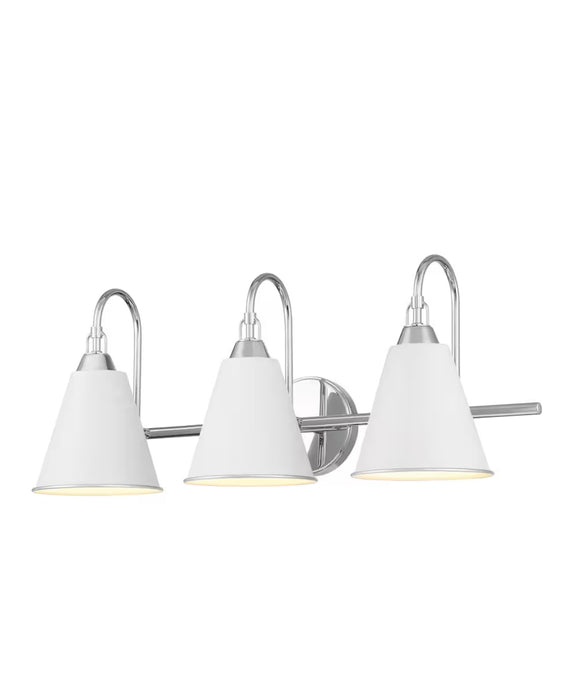 GlucksteinElements Allegra 3-Light Chrome Silver Finish & White Metal Shade Bathroom Vanity Light (new)