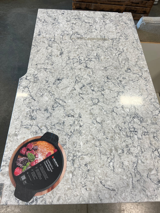 Navy and Faux Wood Kitchen Cabinet set with Silestone Countertop and Blanco Sink (showroom)