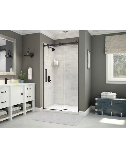 MAAX Utile 32 in. L x 80 in. H Single Side Shower Wall Panel in Marble Carrara Glossy Finish Featuring Maintenance-Free Evergrout® (new)
