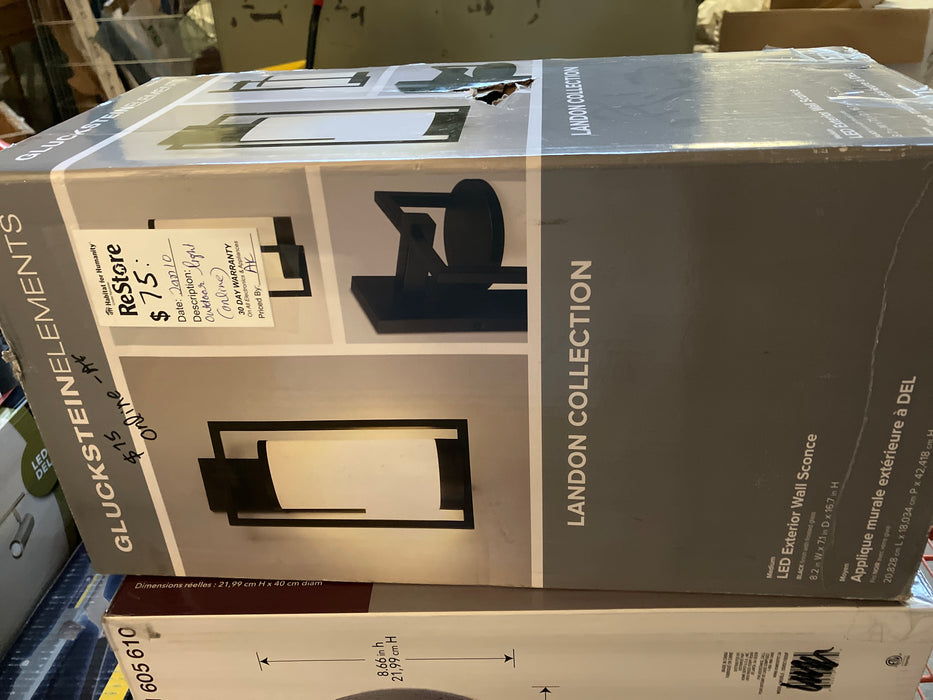 GlucksteinElements Landon 1-Light 17-inch H Integrated LED Outdoor Wall Sconce Light in Black Metal Finish with Frosted Glass (New)