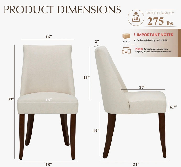 19" Seat Height Parsons Upholstered Dining Chair, Solid Wood Legs, High Back Fabric Dining Side Chairs (Set of 2) (new, as is)