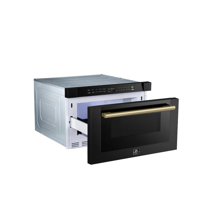 Forno Espresso Capoliveri 24" Microwave Drawer in Black, 1.2 cu.ft., 1000 Watt, Antique Brass Handle (new)
