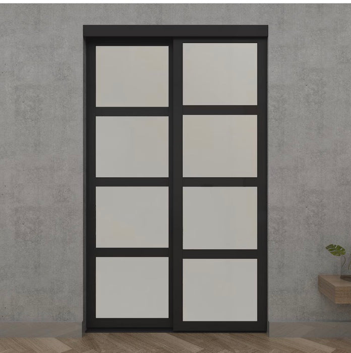 TRUporte 60-inch x 80.5-inch Black Vision Plus 4-Lite MDF Frosted Glass Closet Sliding Window Door