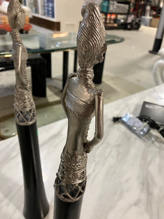 Black Wooden Metal Women Statue