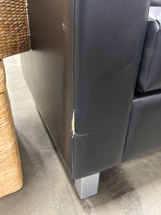 Black Faux Leather 3-Seater Block Sofa