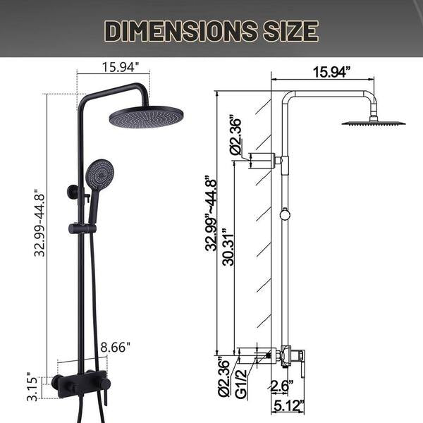 3-Spray Multi-Function Wall Bar Shower Kit with Tub Faucet and 3-Setting Hand Shower in Matte Black (new)