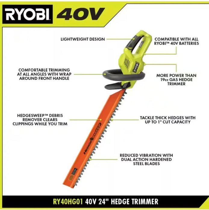 RYOBI 40V 24 in. Cordless Battery Hedge Trimmer Kit (tool only) (new)