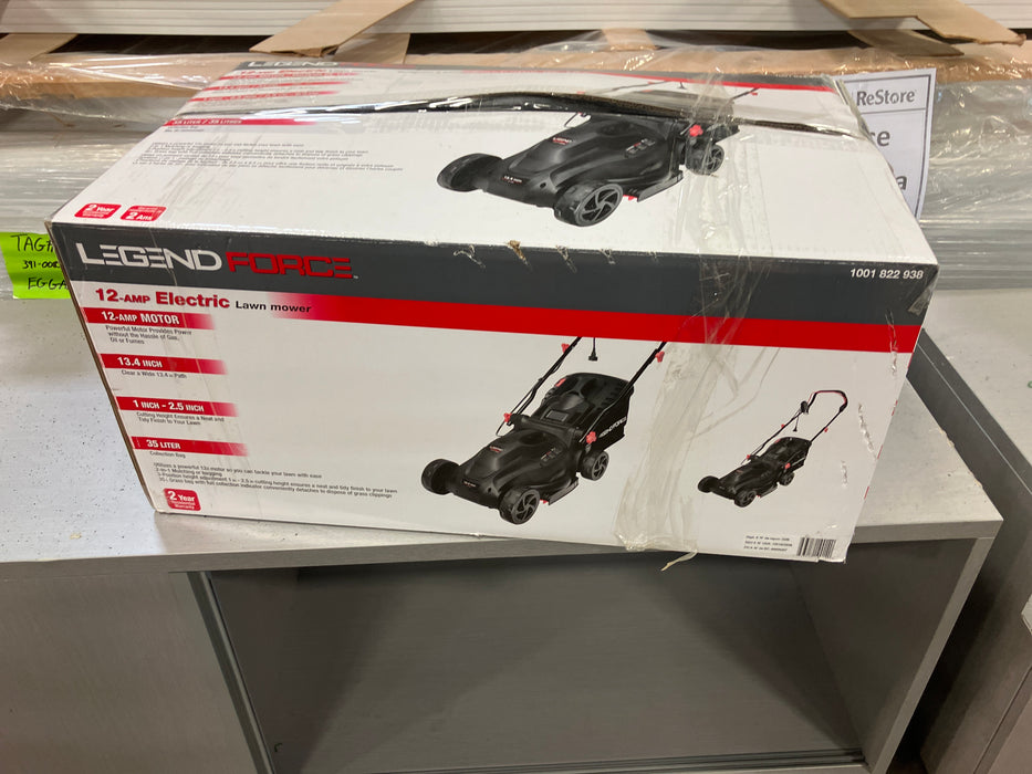Legend Force 13.4-inch 12 Amp Corded Electric Walk Behind Push Lawn Mower with Height Adjustment & Removable Bag (Used)