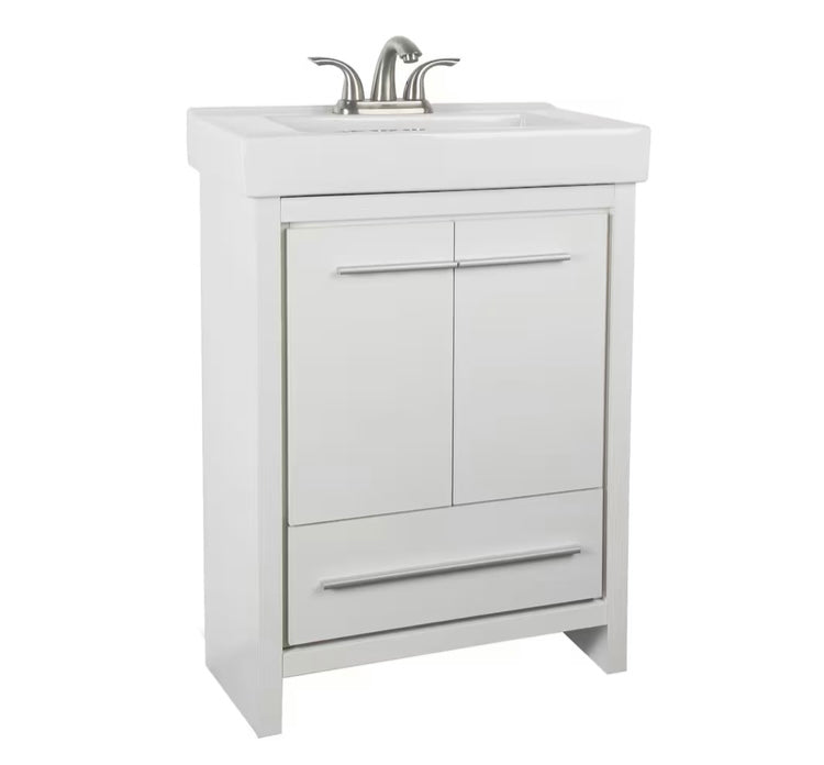 Romali 24-inch W 1-Drawer 2-Door Freestanding Vanity in White With Ceramic Top in White (New)