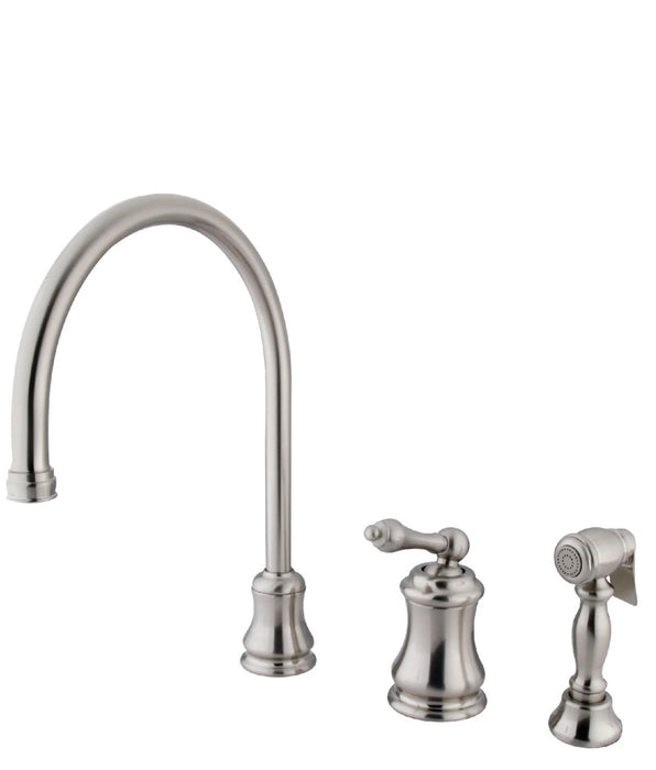 Kingston Tulare KS3818ALBS - Restoration Single-Handle 3-Hole Widespread Kitchen Faucet with Brass Sprayer, Brushed Nickel (new)