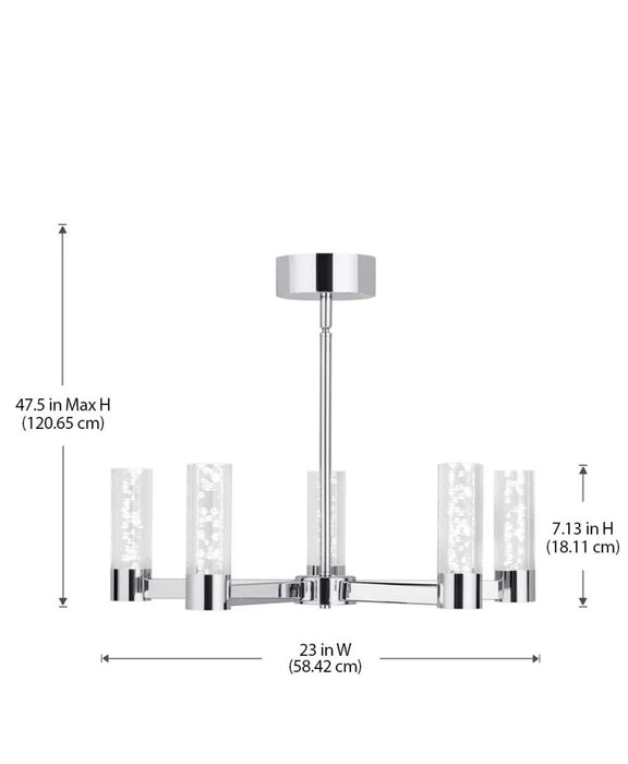 Home Decorators Collection Callum 5-Light Integrated LED Dimmable Chrome Cylinder Candle-Style Chandelier Clear Acrylic Shade (new)