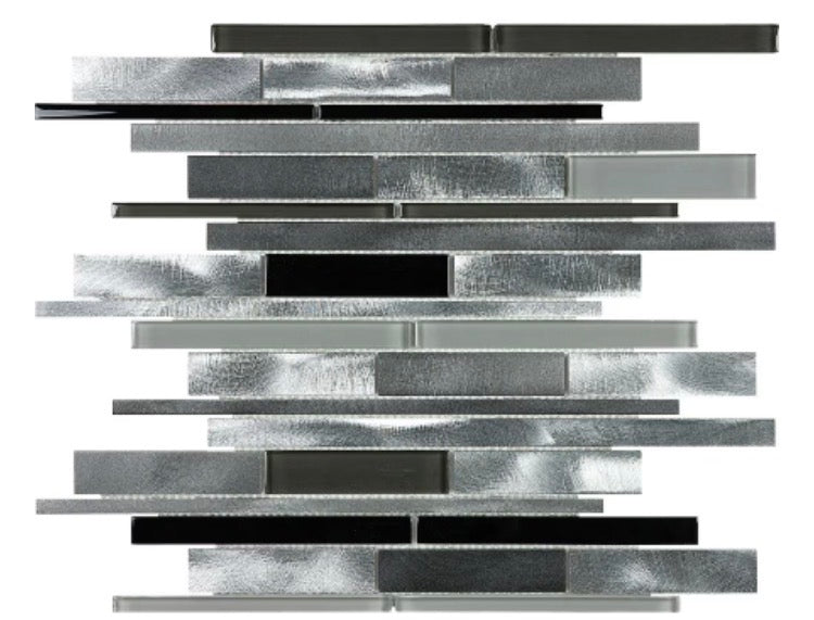 Anatolia Carbon Blend Brushed Aluminum Glass Random Strip Mosaic (New)