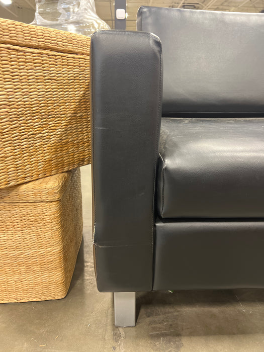 Black Faux Leather 3-Seater Block Sofa