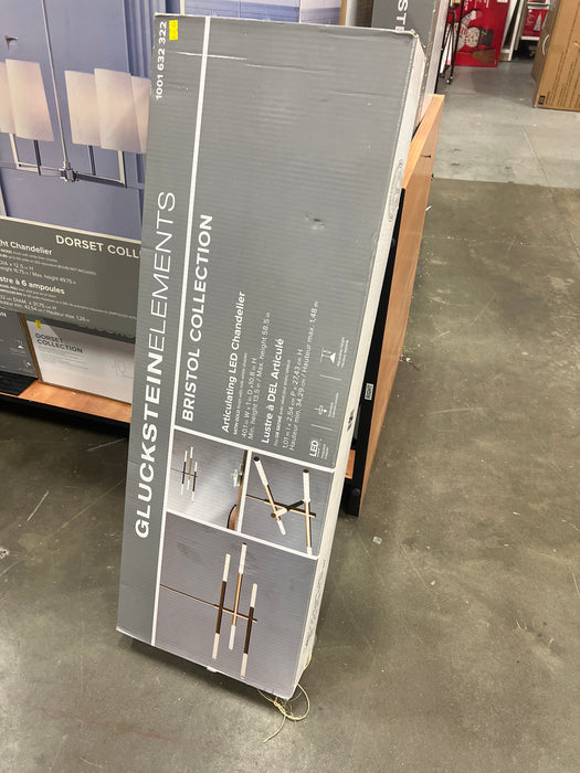 GlucksteinElements Bristol 1-Light 19.5-inch H Integrated LED Pendant Features 3 Rods of LED in Brass Gold Finish with Milk White Shade