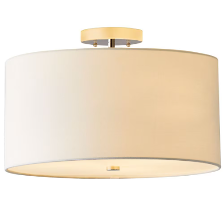 GlucksteinElements Dorset 16-inch 3-Light Semi Flush Mount Light Fixture with White Linen Shade and Polished Nickel Finish (New)
