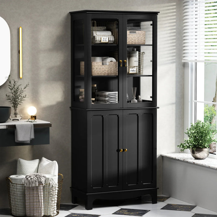 Ellerby 72" Freestanding Kitchen Pantry with Glass Doors and Adjustable Shelves - Finish Black - HO-GP-B