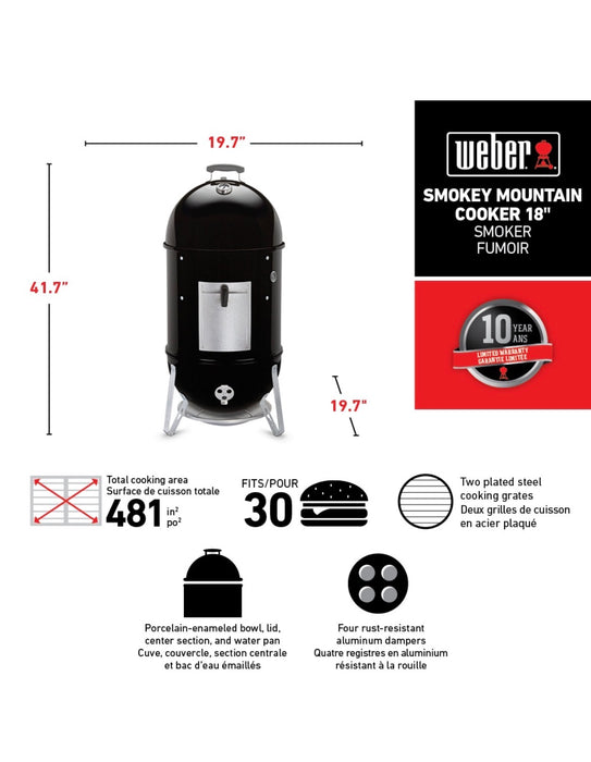 Weber Smokey Mountain 18.5-inch Vertical Charcoal Cooker in Black  (new)