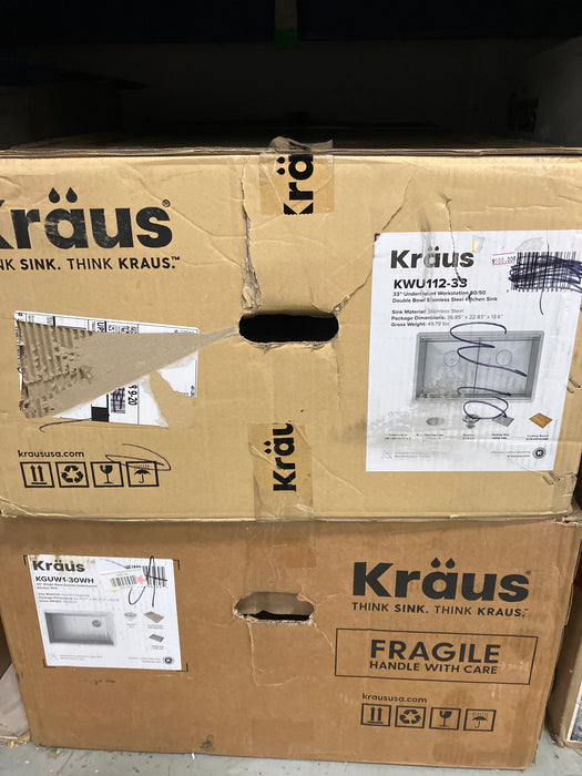 Kraus 33 inch 16-Gauge Undermount Double Stainless Steel Sink with Accessories