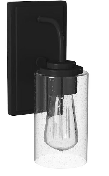 1-Light Matte Black Modern Industrial Wall Mount Sconce Light with Clear Seeded Glass Shade (new)