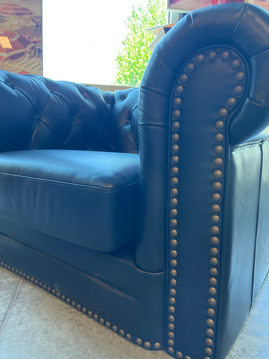 Studded Leather Armchair Deep Blue