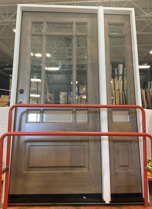 Krosswood Doors 50 in. x 80 in. Right Hand Right Sidelite 9 Lite Prehung Front Door in Weathered Grey
