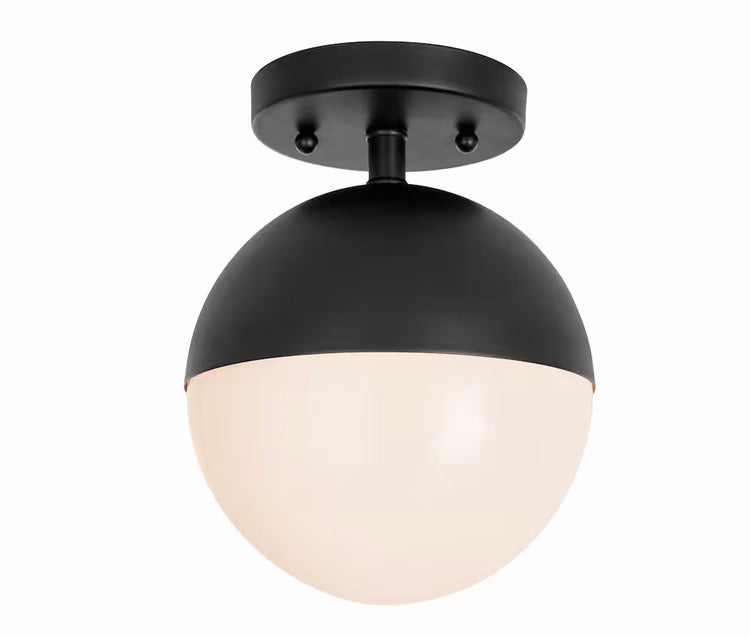 8.75-inch 1-Light Matte black Flush Mount Lighting Ceiling Light with Opal Glass Shade